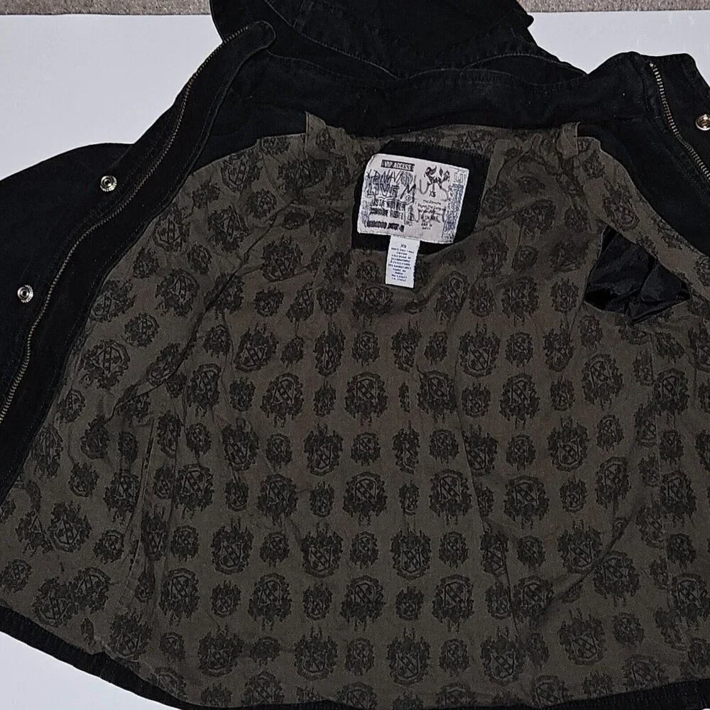 Old Navy Black Denim Jacket Full Zip Hooded Boys XS Airlift Command Halloween